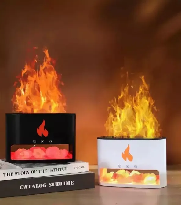 Соляная лампа Flame с ультразвуковым увлажнителем воздуха 3-в-1. Солевой светильник ночник белый Днепр - изображение 10