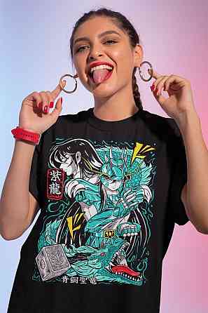 Футболка з аніме принтом Драгон Схірйу Кнігхтс Зодіак оверсайз (S/M/L) Чорний AnimeJ0312 Дніпро