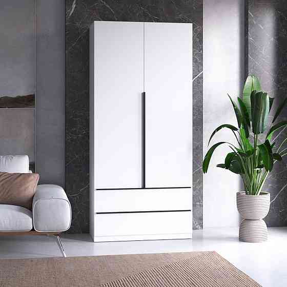 Шафа для одягу VAYS M-30 Білий, 2 шухляди, з штангою та полицями, ЛДСП, 100×50×220 см – для спальні, вітальні, передпокою Львів