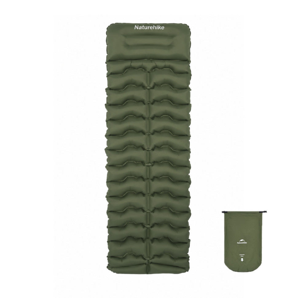 Матрац туристичний надувний одномісний Naturehike CNK2550WS019, 200x60x9.5 см, зелений, прямокутний із мішком для надування Київ - фото 1