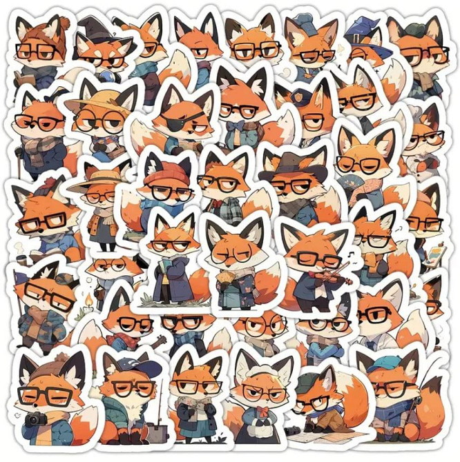 Набор наклеек (стикеров) Хитрый лис в очках (51 шт.), стикерпак лис/лиса Киев - изображение 3
