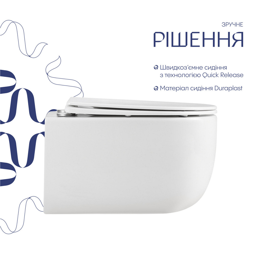 Унитаз подвесной Qtap Taurus Ultra Quiet 515×360×350 мм, White, с сиденьем Slim Duroplast / Soft-close / Quick Release Киев - изображение 4