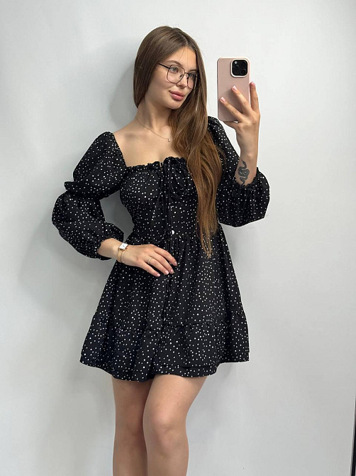 Жіноче софтове плаття на ґудзиках із довгим рукавом Чорний Горох XS-S Харків - фото 1
