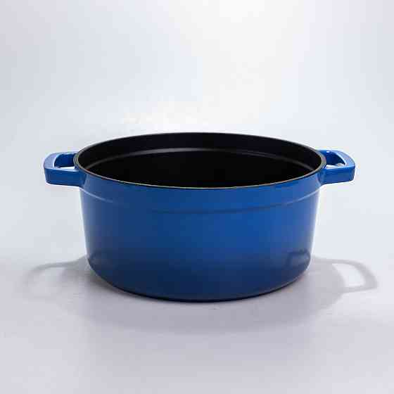 Каструля чавунна 4.5 л емальована з кришкою посуд для тушкування запікання томонія кухонна Синя HP-1-19-BLUE Коломия
