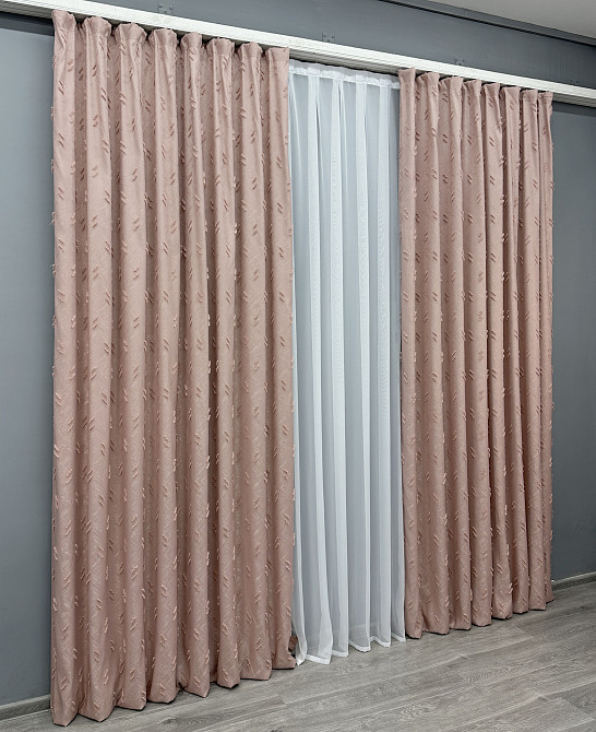 Комплект штор VR-Textil Льон Букле № 1880ш Пудровий 100х290 см 2 шт (31-978) Київ - фото 4