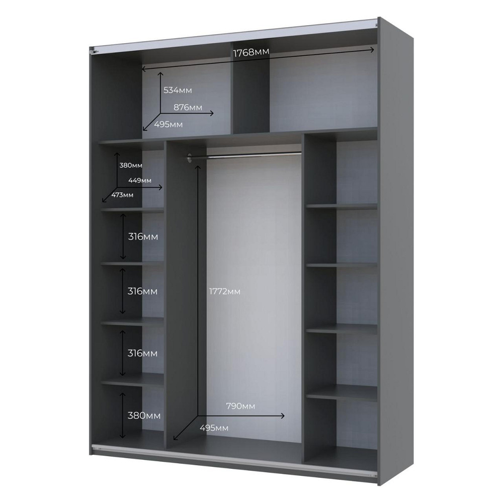 Шафа-купе двохдверна Doros G-Caiser 180х60х240 см Графіт/Дуб евок/1 Дзеркало (DRS-011227) Дніпро - фото 3