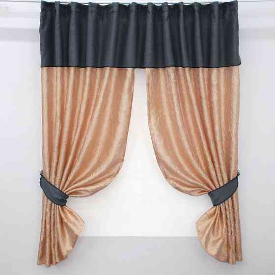 Кухонні штори VR-Textil № 073к з ламбрекеном і підхватами персиковий з сіро-синім 290х170 см (52-0149) Київ