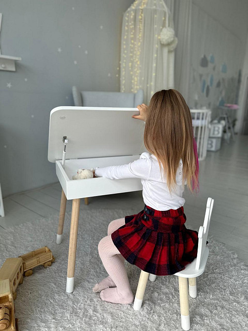 Столик з відкидним верхом 54х60х45 і стільчик корона 26х26х24, стіл та стілець для дітей від 1 року, білий Кам'янське - фото 2