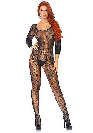 Бодістокінг Leg Avenue Swirl Lace Bodystocking One size Black, ажурна тканина, доступ Sex Aura Київ