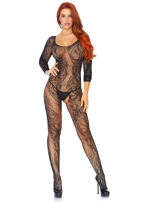 Бодістокінг Leg Avenue Swirl Lace Bodystocking One size Black, ажурна тканина, доступ Sex Aura Київ - фото 3
