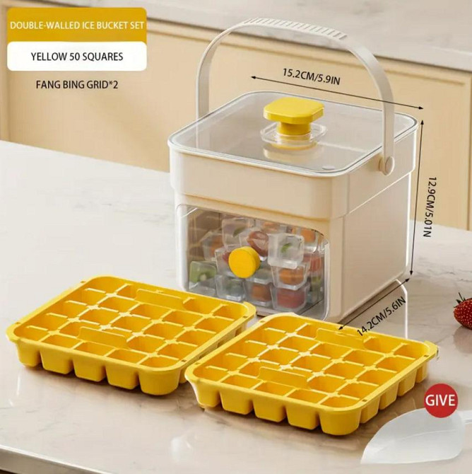 Форма для льда с крышкой и лопаткой 50 кубиков, ледогенератор, контейнер для хранения, двухъярусная  Киев - изображение 1