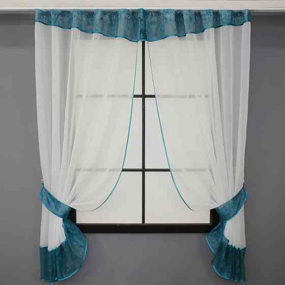 Кухонный комплект VR-Textil № 085к шторки с ламбрекеном молочный с синим 280х170 см (52-0917) Киев