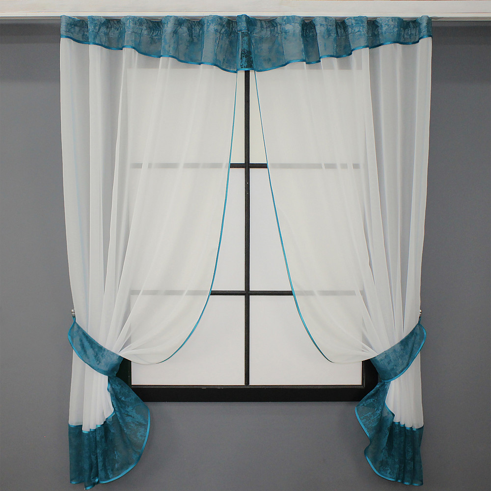 Кухонный комплект VR-Textil № 085к шторки с ламбрекеном молочный с синим 280х170 см (52-0917) Киев - изображение 1