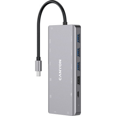 Порт-репликатор Canyon DS-12, 13 in 1 USB-C hub, 2*HDMI, Gigabit Ethernet, VGA, 3*USB3.0, PD/100W, 3.5mm audio jack (CNS-TDS12) Винница - изображение 1