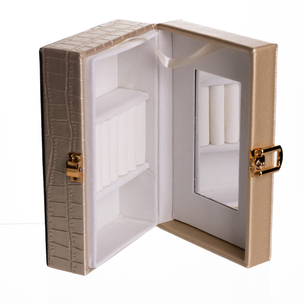 Скринька для прикрас з еко шкіри 3 відділення з дзеркалом 16×10×6 см Золотистий HP-5-18GOLD Київ - фото 4