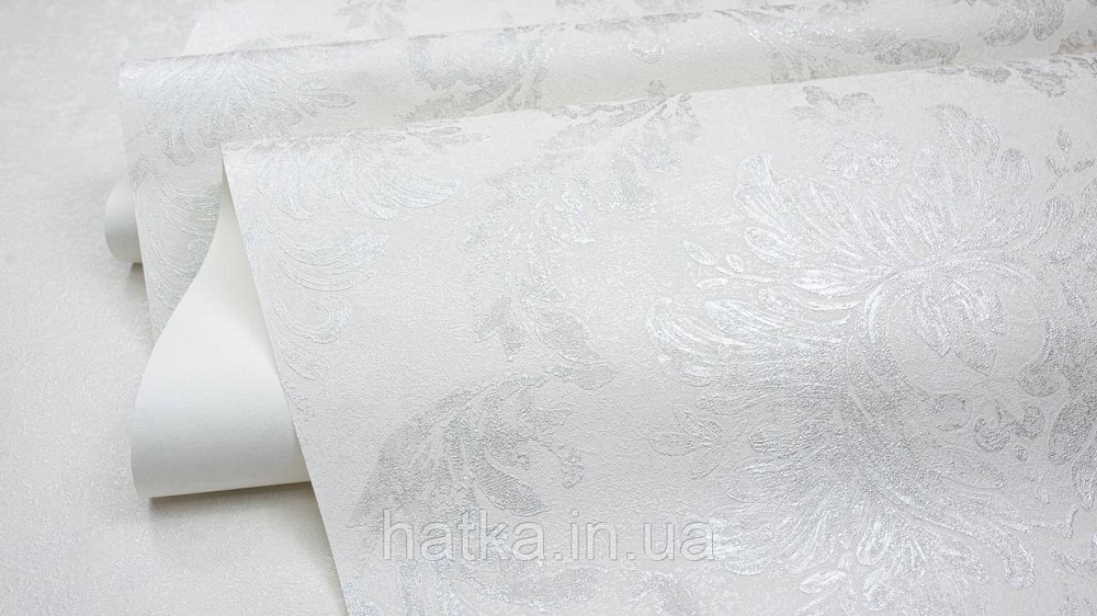 Шпалери метрові вінілові на флізеліні Sintra Classic класика вензель великі структурні сріблясті на білому 406601 Київ - фото 3