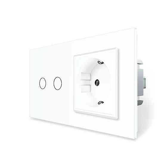 LIVOLO Розумний сенсорний EC вимикач 2 сенсора 1 розетка Livolo білий скло (VL-M7FC2Z2/FCTC16A- Коломия