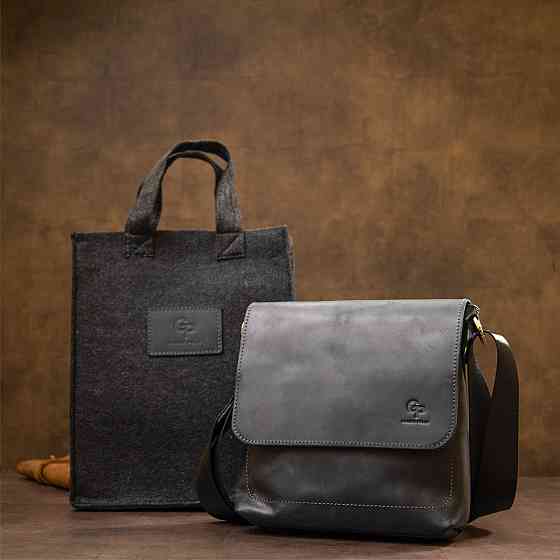 Практична шкіряна чоловіча сумка GRANDE PELLE 11431 Чорний Київ