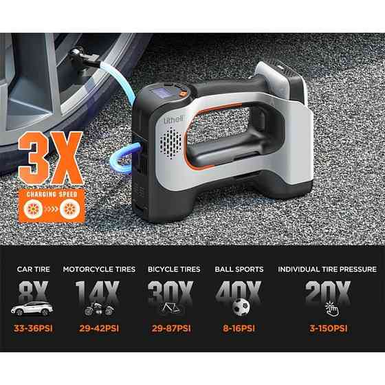 Акумуляторний компресор Litheli з ліхтарем, живлення від павербанку (УМБ Litheli Power Bank 20000 mAh, 45 W, 2А в комплекті) Київ