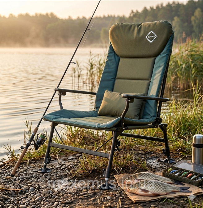 Карповое кресло раскладное для рыбалки Bonro B-20 Зеленое (до 150 кг, спинка 180°) Мостиська - фото 13