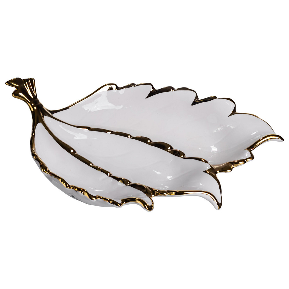 Менажниця порцелянова на 3 секції для закусок 40×25×7.5 (см) тарілка менажниця Білий із золотом ZBSY-16 Коломия - фото 5