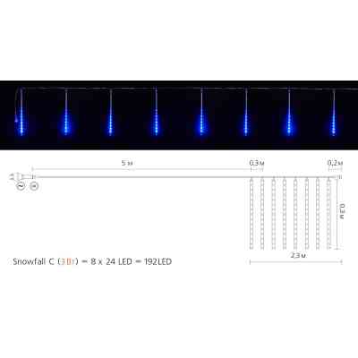 Гірлянда Delux Snowfall C 192LED 8х0.3 м IP44 EN Синя/Прозора (90017978) Вінниця
