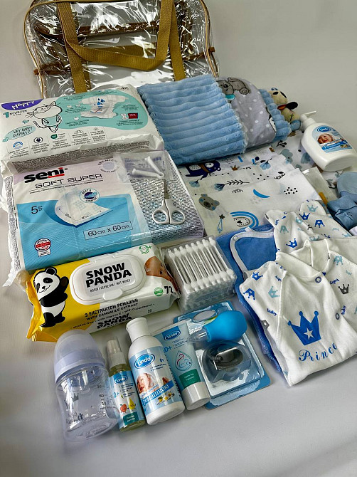 Набір для пологового будинку для новонародженого хлопчика 33 предмети + прозора сумка в подарунок від ЕкоМама блакитні кольори Кривий Ріг - фото 10