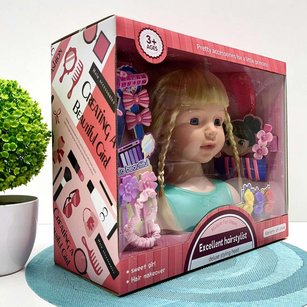 Лялька-манекен для дівчинки Голова для зачісок з аксесуарами бігуді гумки гребінець Вид 2 (YM25-2B-С) Чернігів - фото 9
