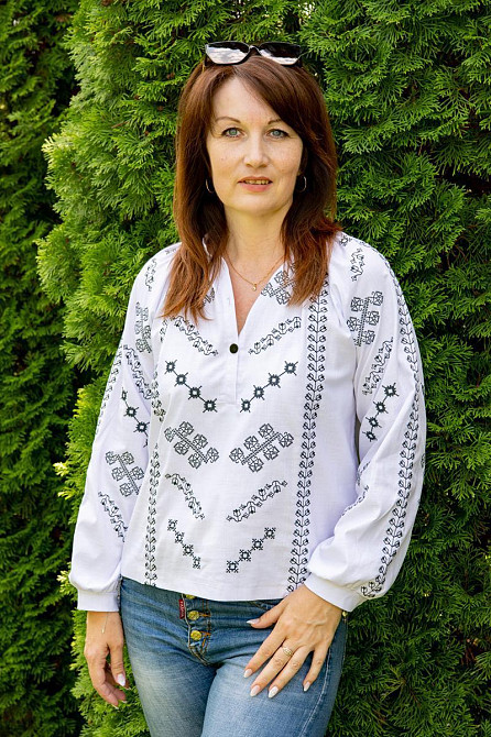 Вишиванка жіноча, біла, довгий рукав, льон, топ 44/46 Київ - фото 1