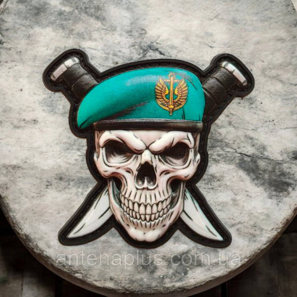 Череп у береті з ножами Морської піхоти об'ємний шеврон / патч Київ - фото 1