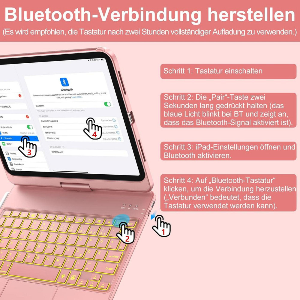 Чехол-клавиатура Bluetooth для iPad 10 (2022/11-го поколения) A16 2025 (10,9/11 дюймов) с тачпадом, вращением на 360° и подсветкой Днепр - изображение 7