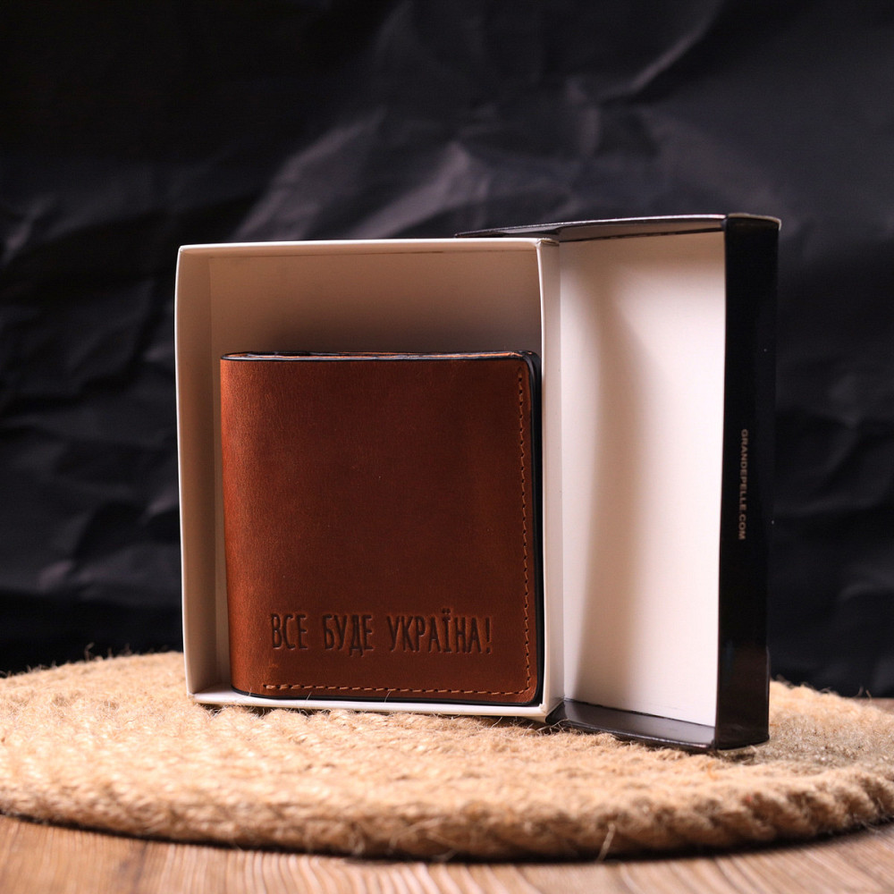 Качественный кожаный мужской кошелек с монетницей Украина GRANDE PELLE 16744 Светло-коричневый Киев - изображение 8