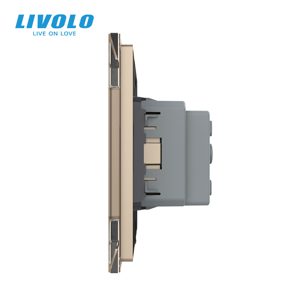 LIVOLO Електрична розетка з заземленням LIVOLO, золота, скляна рамка, шторки, 250В 16А (VL-C7C1 Коломия - фото 8