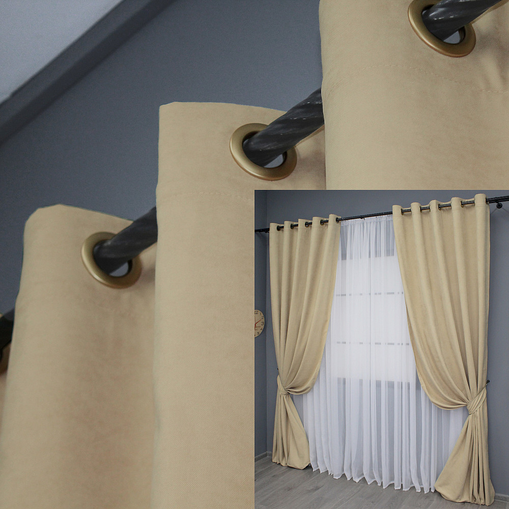 Комплект штор на люверсах VR-Textil Микровелюр Petek № 1491ш 150х280 см 2 шт Бежевый (37-0215) Киев - изображение 1