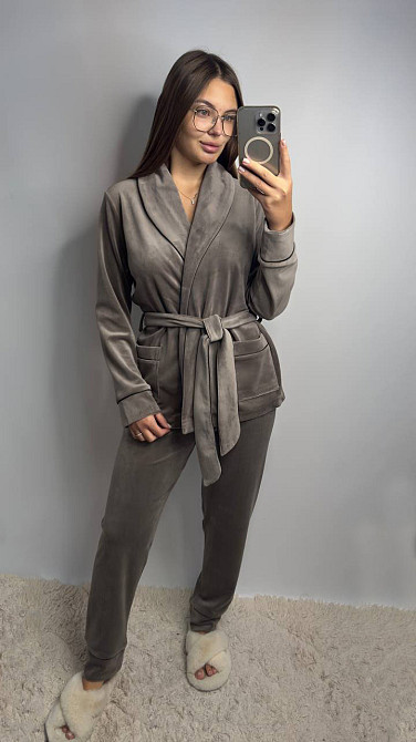 Домашний костюм на запах с поясом Капучино XS Харьков - изображение 3