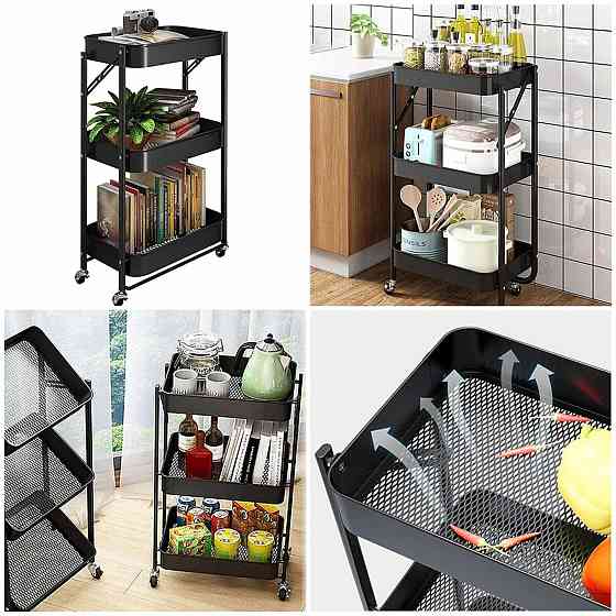 Этажерка мобильная трехъярусная универсальная из металла 46,5х29х77,5см Черная SW-00002099 Днепр