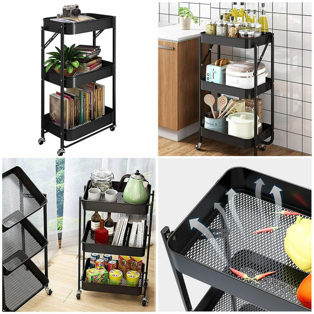 Этажерка мобильная трехъярусная универсальная из металла 46,5х29х77,5см Черная SW-00002099 Днепр - изображение 6