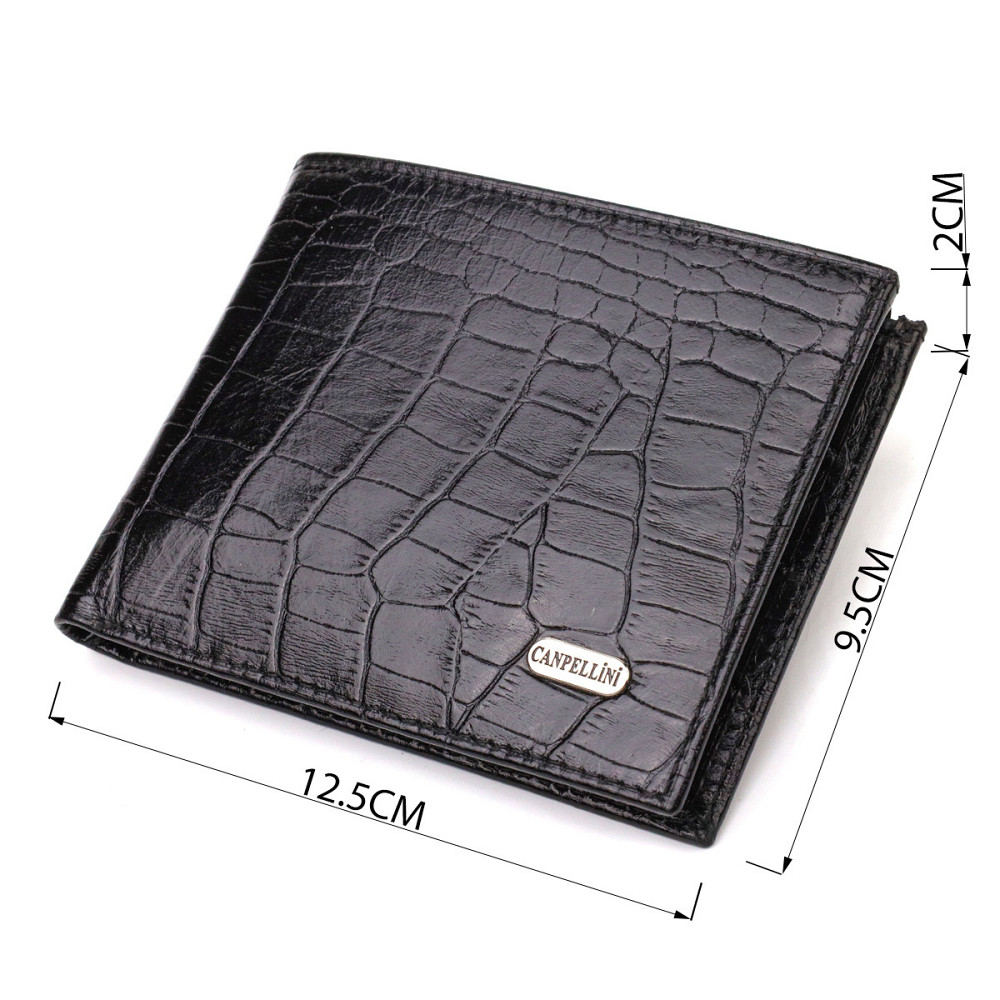 Стильне чоловіче портмоне з натуральної шкіри з тисненням під крокодила Чорний (CANPELLINI) Київ - фото 7