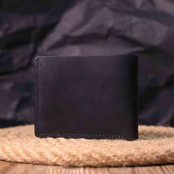 Надійне шкіряне портмоне з вінтажної шкіри в два складення Чорний (GRANDE PELLE) Київ