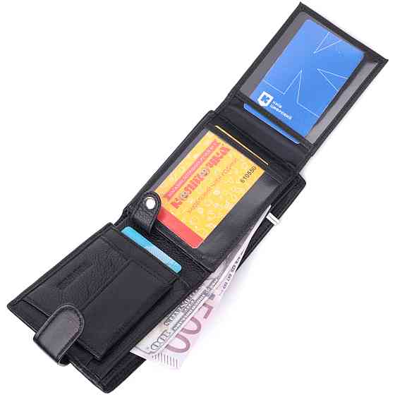 Качественный горизонтальный бумажник из натуральной кожи Черный (ST Leather) Киев