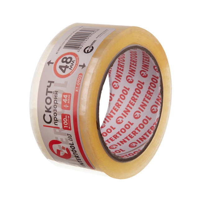 Скотч прозорий, 100 м × 48 мм, 44 мкм INTERTOOL KT-0903 Київ - фото 2
