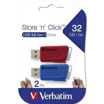USB флеш накопичувач Verbatim 2x32GB Store 'n' Click Red/Blue USB 3.2 (49308) Вінниця