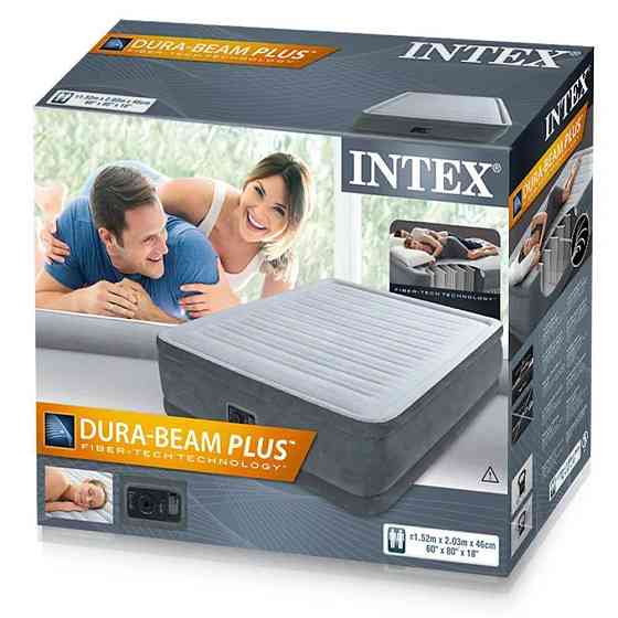 Надувная двухместная кровать Intex со встроенным электронасосом 203 х 152 х 56 см. Киев