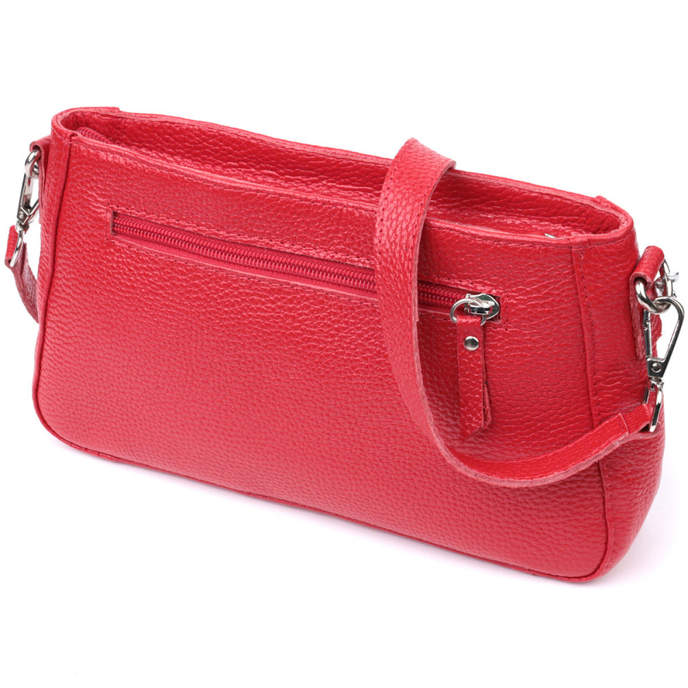 Яскрава сумка багет з ланцюжком і знімним ремінцем з натуральної шкіри Shvigel 22836 Червона Київ - фото 10