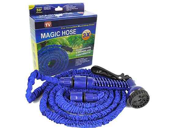 Шланг поливальний розтяжний 7,5-22,5м синій (75FT) з пістолетом Magic Hose ТМ КИТАЙ Solmir Київ