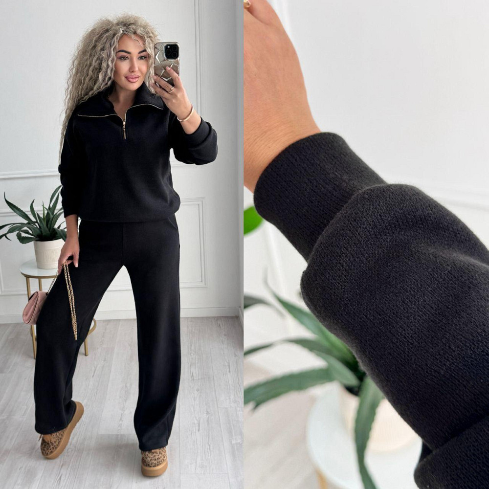 Женский стильный и теплый вязаный костюм осень-зима на трикотажной основе. Черный, 52/54 Одесса - изображение 8