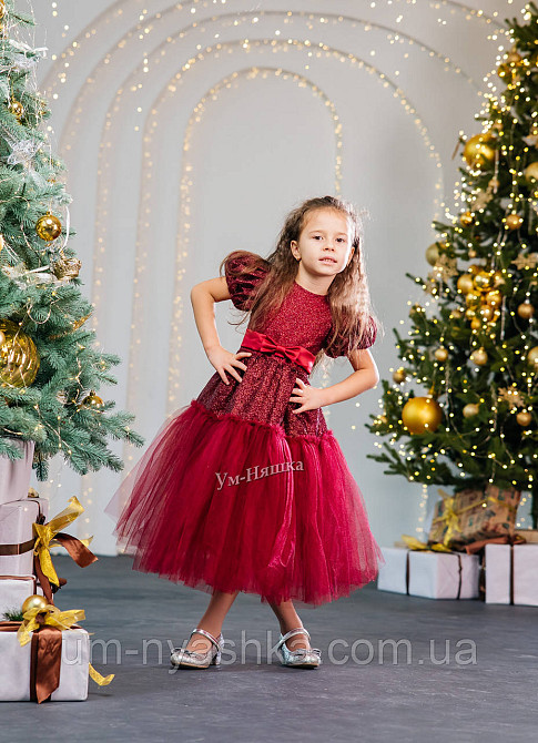 Святкова пишна бордова сукня для дівчинки з глітером Кривий Ріг - фото 4