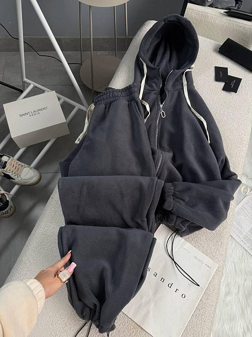 Женский теплый повседневный костюм двойка: кофта и брюки из двухстороннего флиса Графит, 42/46 Одесса - изображение 1