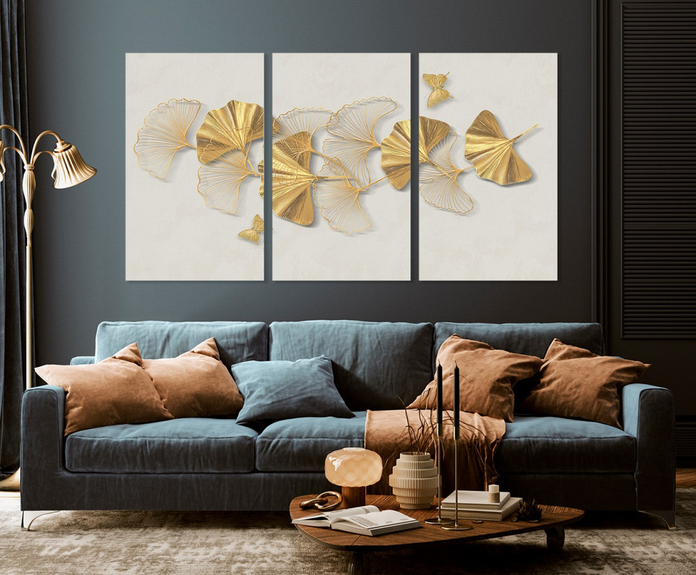 Модульная картина в гостиную / спальню  Золоті листки    ART-142_3A 70х130 см Киев - изображение 3
