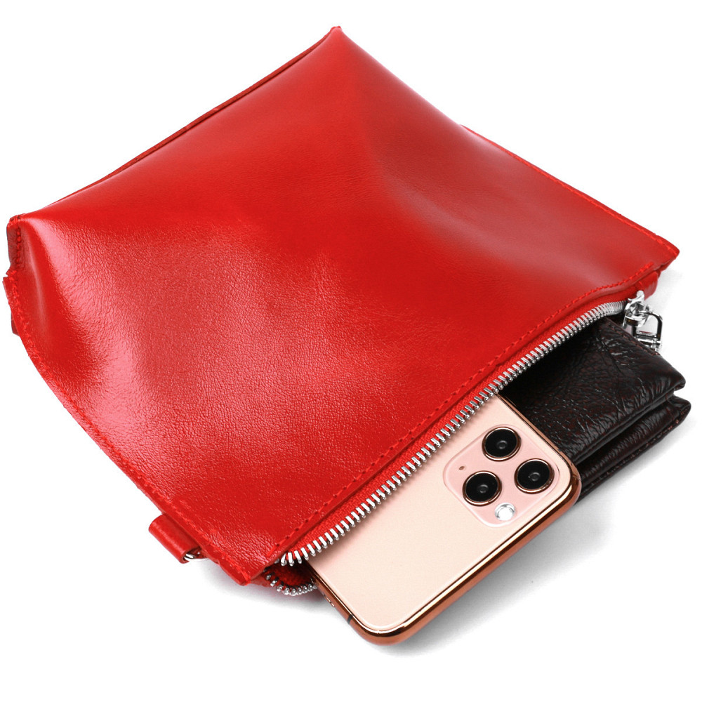 Женская глянцевая косметичка из натуральной кожи Shvigel 16410 Красный Киев - изображение 7